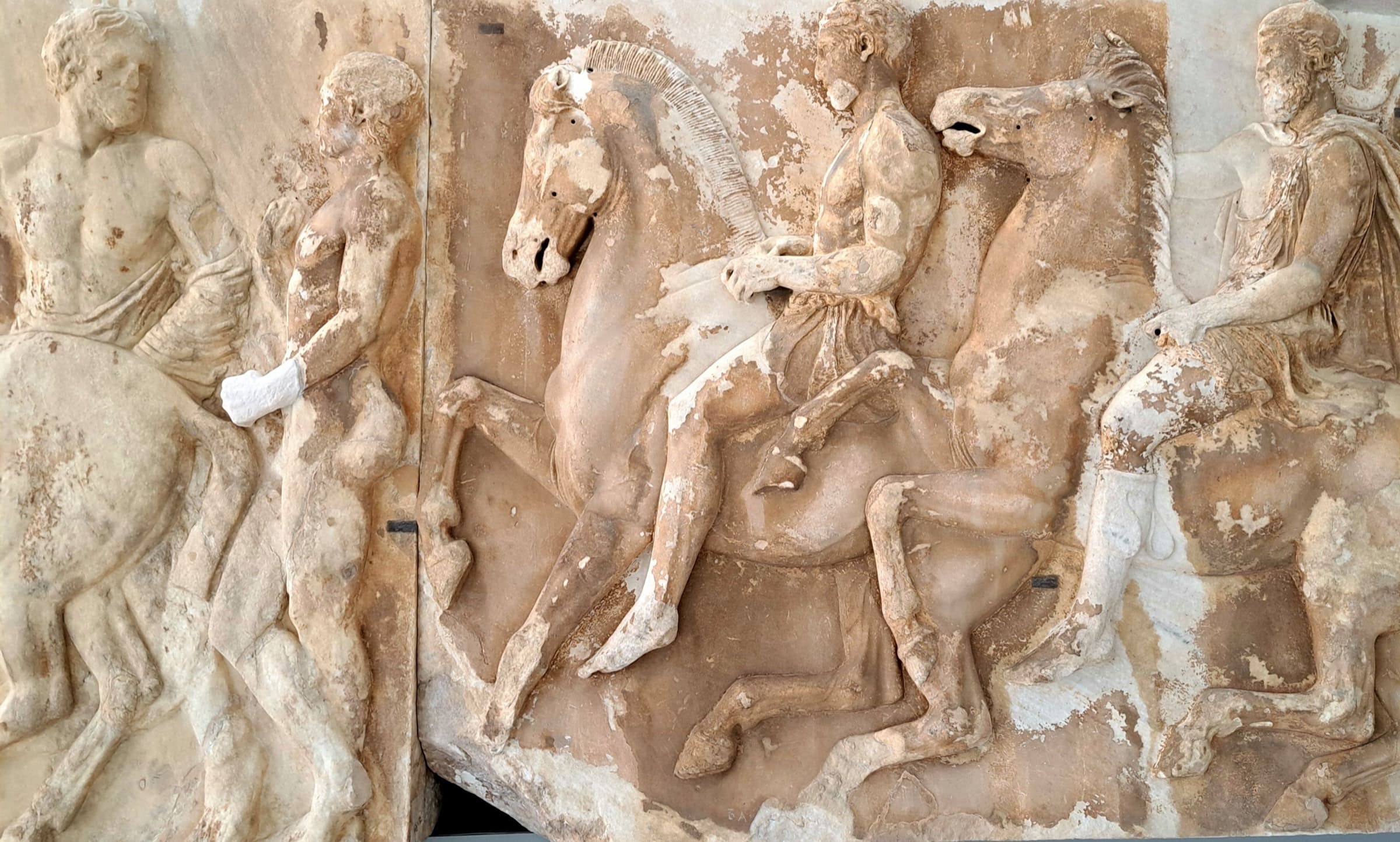 Eroded Parthenon frieze showing horsemen of the Panathenaic procession