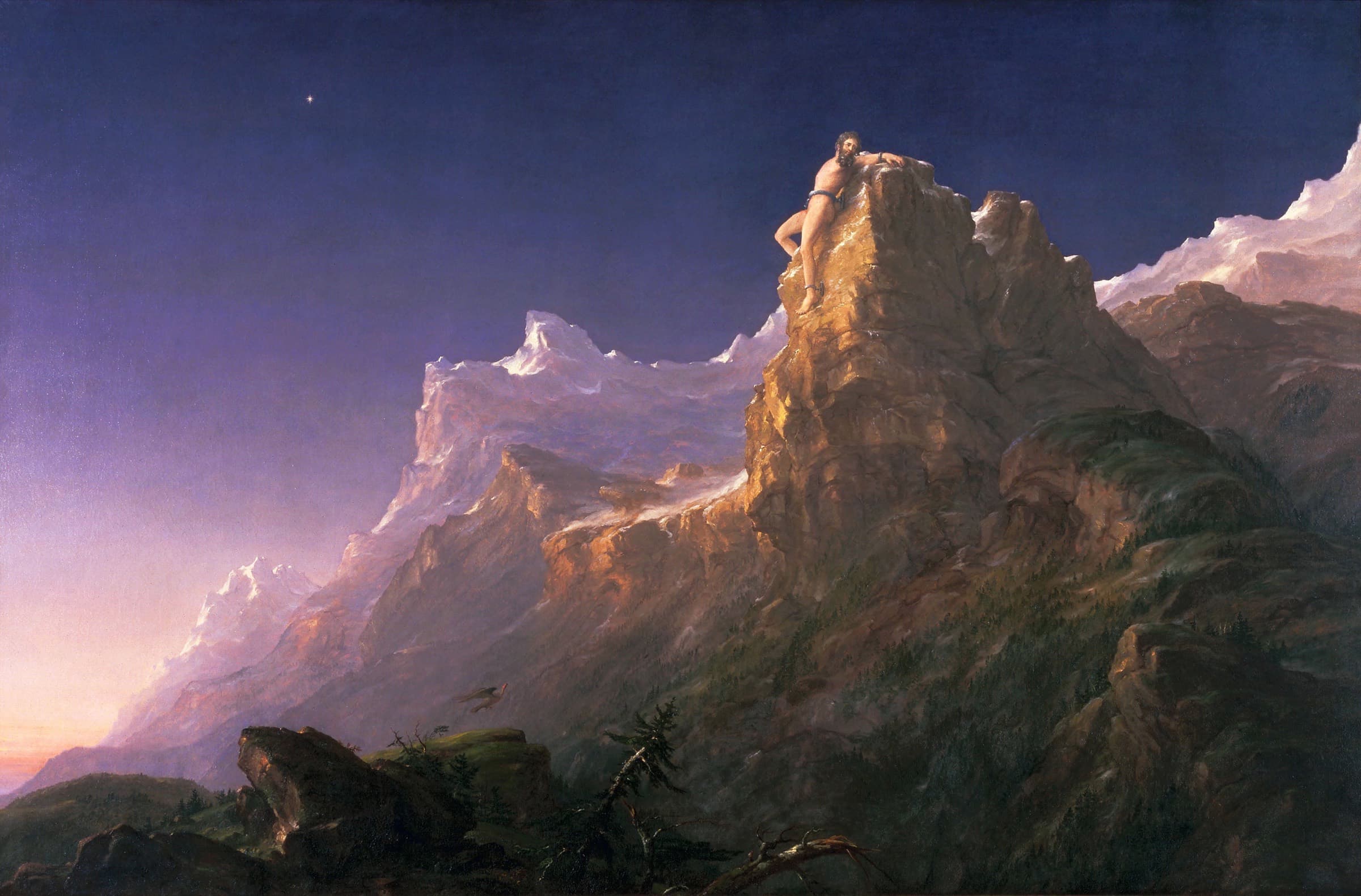 Prometheus bound to the rock, the eagle at his side